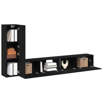 3-teiliges TV-Schrank-Set Wandmontage Schwarzes Eichenholz Werkstoff