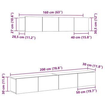 ARDEBO.de - 4-teiliges TV-Schranksystem Schwarz aus Holzwerkstoff