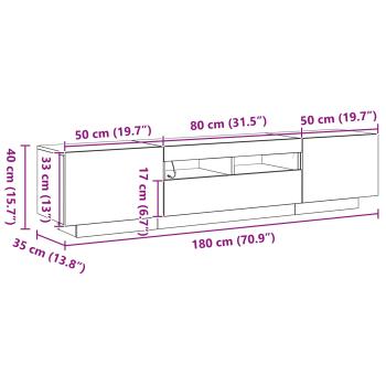 TV-Schrank mit LED-Lichtern, Schwarz, Eiche, 180x35x40 cm, Holzwerkstoff