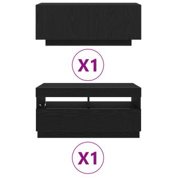 TV-Schrank mit LED-Lichtern, Schwarz, Eiche, 180x35x40 cm, Holzwerkstoff