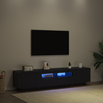 TV-Schrank mit LED-Lichtern, Schwarz, Eiche, 180x35x40 cm, Holzwerkstoff