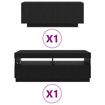 TV-Schrank mit LED-Licht in Schwarz und Eiche 200x35x40 cm aus Holzwerkstoff