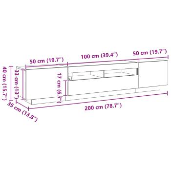 TV-Schrank mit LED-Licht in Schwarz und Eiche 200x35x40 cm aus Holzwerkstoff