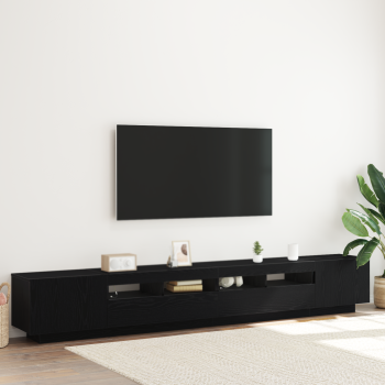 TV-Schrank mit LED-Leuchten, schwarz, Eiche, 260x35x40 cm, Holzwerkstoff