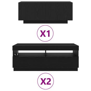 TV-Schrank mit LED-Lichtern in Schwarz und Eiche, 300x35x40 cm, Holzwerkstoff