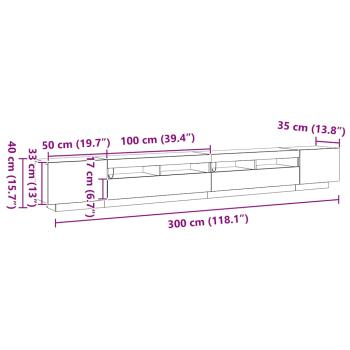 TV-Schrank mit LED-Lichtern in Schwarz und Eiche, 300x35x40 cm, Holzwerkstoff