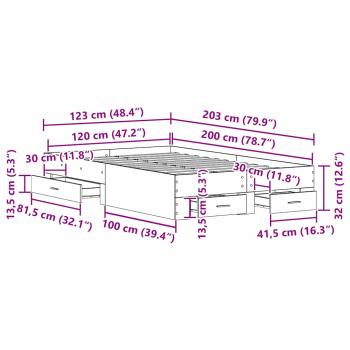 Bettgestell mit Schubladen Artisan Eiche 120x200 cm Holzwerkstoff