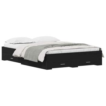 Bettgestell mit Schubladen Schwarz Eiche 135x190 cm Ingenieurholz