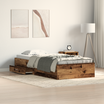 Bettrahmen mit Schubladen Altholz 90 x 200 cm Holzwerkstoff