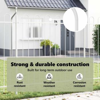 Gartenzaun mit Bogenoberteil Weiß 3,4x1,5 m Stahl