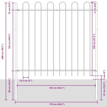 Gartenzaun mit Bogenoberteil Grau 5,1x1,5 m aus Stahl
