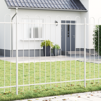 Gartenzaun mit Bogenoberteil Weiß 5,1 x 0,8 m aus Stahl