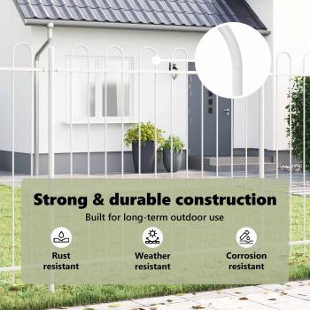 Gartenzaun mit Bogenoberkante Weiß 5,1x1,5 m aus Stahl