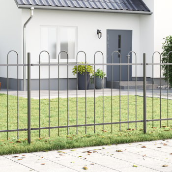 Gartenzaun mit Bogenoberteil Grau 6,8 x 1,2 m aus Stahl