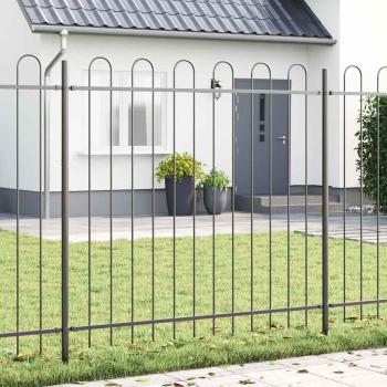 ARDEBO.de - Gartenzaun mit Bogenoberteil Grau 6,8 x 1,5 m aus Stahl