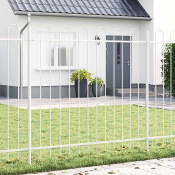 Gartenzaun mit Bogenoberteil Weiß 6,8x0,8 m aus Stahl