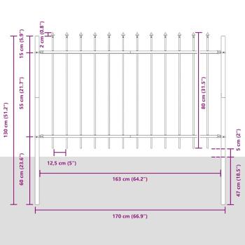 Gartenzaun mit Speerspitze Grau 8,5x0,8 m aus Stahl