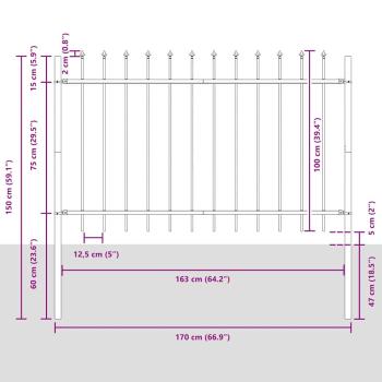 Gartenzaun mit Spitze Grau 11,9x1 m aus Stahl
