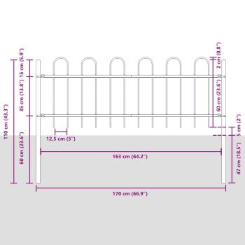 Gartenzaun mit Bogen-Top Weiß 11,9x0,6 m Stahl