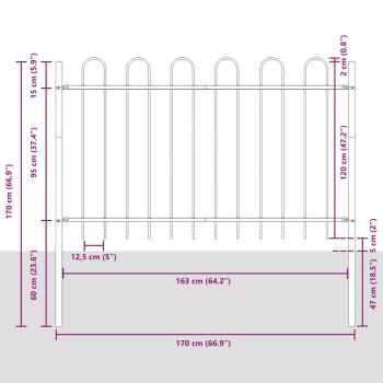 Gartenzaun mit Bogenoberteil Grau 15,3x1,2 m Stahl