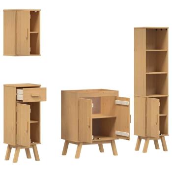 4-teiliges Badezimmermöbel-Set aus massivem Kiefernholz
