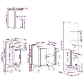 4-teiliges Badezimmermöbel-Set aus massivem Kiefernholz