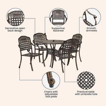 5-teiliges Gartenstuhl- und Tischset aus bronziertem Gussaluminium