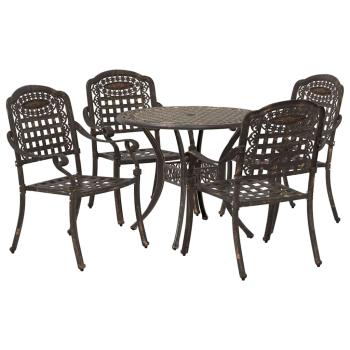 5-teiliges Gartenstuhl- und Tischset aus bronziertem Gussaluminium