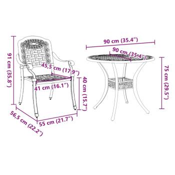 5-teiliges Gartenstuhl- und Tischset aus bronziertem Gussaluminium