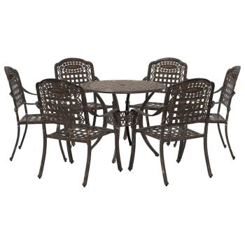7-teiliges Garten-Esszimmer-Set aus Bronze und Gusseisen