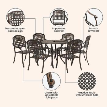 7-teiliges Garten-Esszimmer-Set aus Bronze und Gusseisen