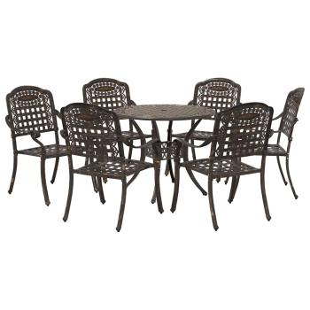 7-teiliges Garten-Esszimmer-Set aus Bronze und Gusseisen