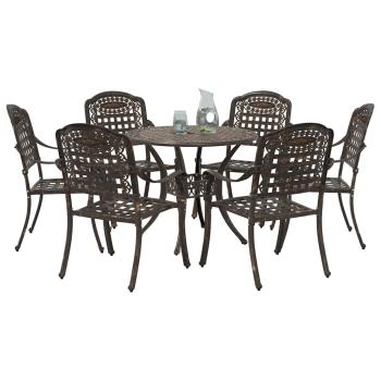 7-teiliges Garten-Esszimmer-Set aus Bronze und Gusseisen