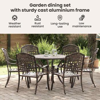 7-teiliges Garten-Esszimmer-Set aus Bronze und Gusseisen