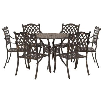 ARDEBO.de - 7-teiliges Garten-Esszimmer-Set aus bronzefarbenem Gusseisen