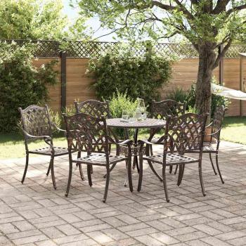 7-teiliges Garten-Esszimmer-Set aus bronzefarbenem Gusseisen
