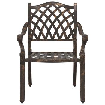 7-teiliges Garten-Esszimmer-Set aus bronzefarbenem Gusseisen