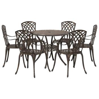 7-teiliges Garten-Esszimmer-Set aus Bronze-Guss-Aluminium