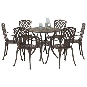 7-teiliges Garten-Esszimmer-Set aus Bronze-Guss-Aluminium