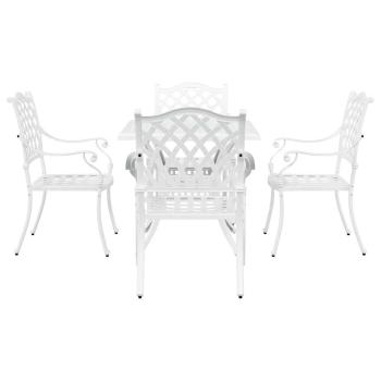 5-teiliges Garten-Esszimmer-Set aus weißem Guss-Aluminium