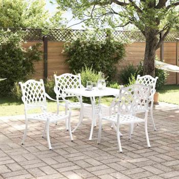 5-teiliges Garten-Esszimmer-Set aus weißem Guss-Aluminium