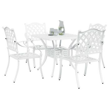 5-teiliges Garten-Esszimmer-Set aus weißem Guss-Aluminium