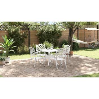 5-teiliges Garten-Esszimmer-Set aus weißem Guss-Aluminium