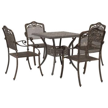 5-teiliges Garten-Esszimmer-Set aus bronzefarbenem Gusseisen