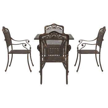 5-teiliges Garten-Esszimmer-Set aus bronzefarbenem Gusseisen