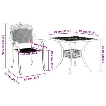 5-teiliges Garten-Esszimmer-Set aus bronzefarbenem Gusseisen