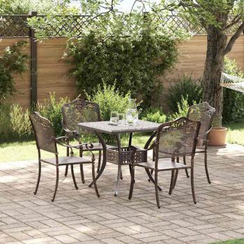 5-teiliges Garten-Esszimmer-Set aus bronzefarbenem Gusseisen