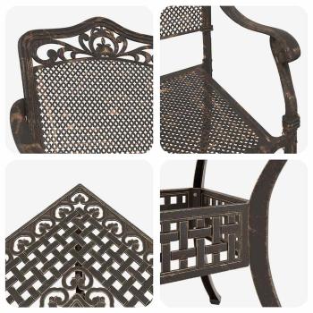 5-teiliges Garten-Esszimmer-Set aus bronzefarbenem Gusseisen