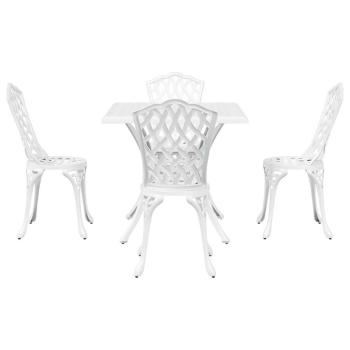 5-teiliges Garten-Esszimmer-Set aus weißem Gusseisen