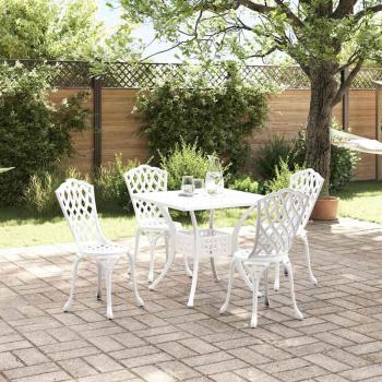 5-teiliges Garten-Esszimmer-Set aus weißem Gusseisen